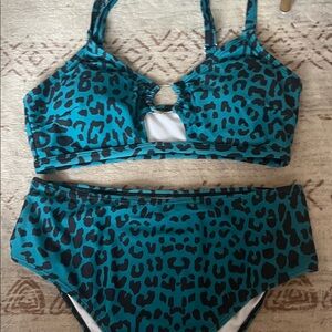 Amazon Teal and Black Leopard Print Bikini